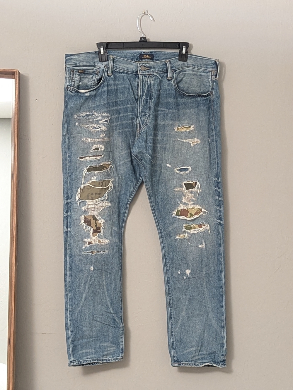Polo Ralph Lauren Sullivan Slim Patchwork Camo Factory Distressed Jeans 38x30